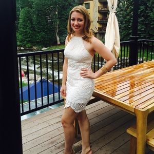 White Eyelet Open Back Halter Style Dress